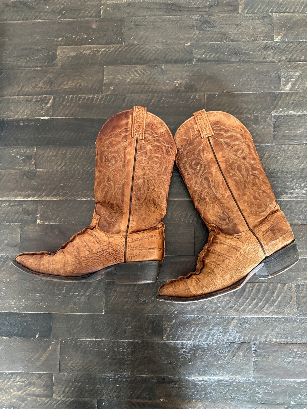 Vintage Durango Brown Alligator Caiman Print Western Cowboy Boots - Picture 4 of 9